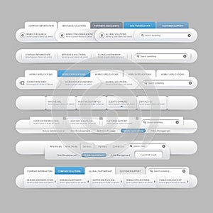 Website design template navigation elements with icons set