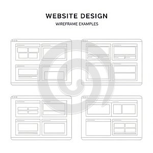 Website design wireframe examples isolated on white background