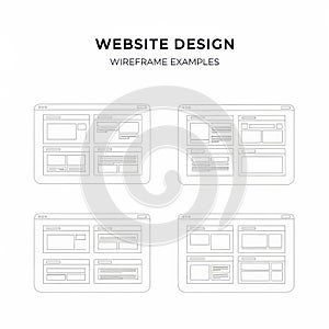 Website design wireframe examples isolated on white background