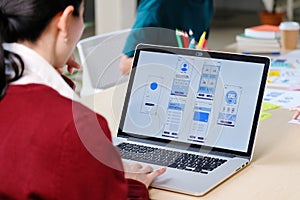 Website designer, Creative planning phone app development template layout framework wireframe design, User experience concept,