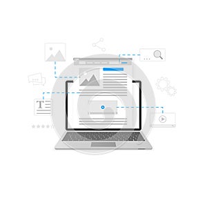 Website development. Blogging and content production concept. Business blogging service. Vector illustration