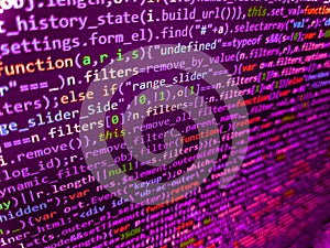 Website development. Computing, cyberspace , future and innovation concept. Program code PHP HTML CSS of site