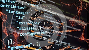 Website development. Developer working on program codes in office. Computer program. Programmer workplace. Programming code.
