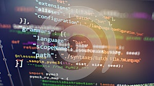 Website development. Developer working on program codes in office. Computer program. Programmer workplace. Programming code.