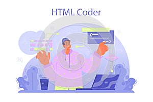 Website development. HTML coding process. Digital specialist creating