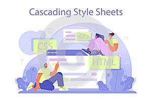 Website development. HTML coding process. Digital specialist creating