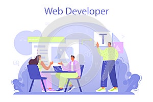 Website development. HTML coding process. Digital specialist creating