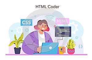 Website development. HTML coding process. Digital specialist