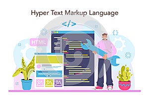 Website development. HTML coding process. Digital specialist
