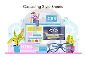 Website development. HTML coding process. Digital specialist