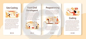 Website development mobile application banner set. Support and development