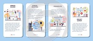 Website development mobile application banner set. Support