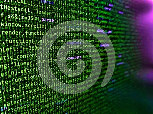 Website development. Php language and coding function developer. PHP development, software site code. Abstract computer script