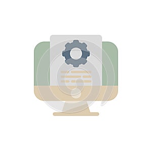 Computer showing website development process with cogwheel icon