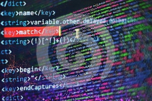 Website development. Server logs analysis. Closeup developing programming and coding technologies. Developer working on web sites