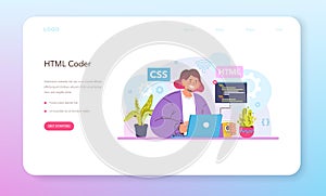 Website development web banner or landing page. HTML coding