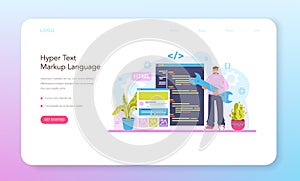 Website development web banner or landing page. HTML coding