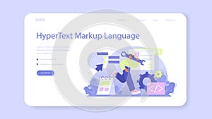 Website development web banner or landing page. HTML coding process