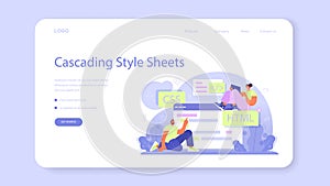 Website development web banner or landing page. HTML coding process