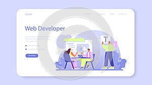 Website development web banner or landing page. HTML coding process
