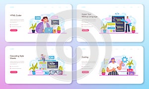 Website development web banner or landing page set. HTML coding