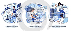 Website development, web design. Programming and coding, php and mysql development banners set