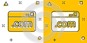 Website domain icon in comic style. Com internet address cartoon vector illustration on white isolated background. Server splash