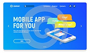 Website header for mobile application, mobile application for work chat or communication
