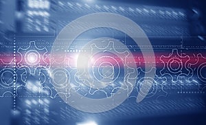 Website Header Technology Corporte Wallpaper. Gears on an elongated background.