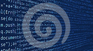 website HTML code in browser view on blue background.