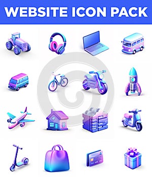 website icon pack bundle of isometric elements. transport and business Isometric vector illustration.