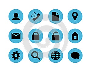 Website icons, vector. Black icons in blue circle