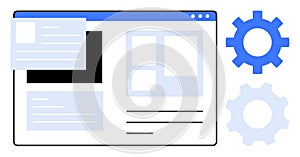 Website interface with settings gears for customization or optimization