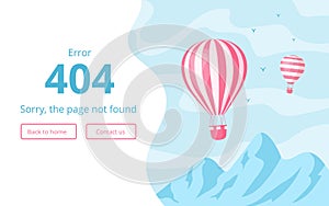 Website interface template for 404 error message