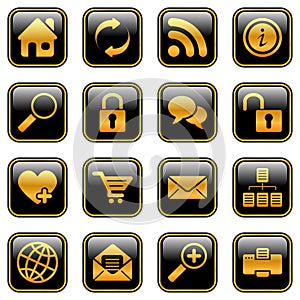 Website and internet icons, golden series