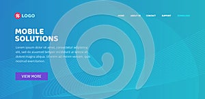 Website landing page layout design or web page banner template with blue abstract background and lines vector, modern