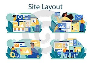 Website layout concept set. Web development, mobile app design