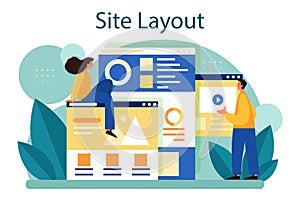 Website layout concept. Web development, mobile app design