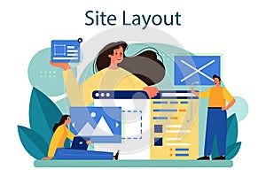 Website layout concept. Web development, mobile app design