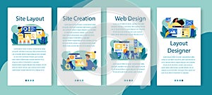 Website layout mobile application banner set. Web development