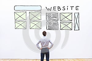 Website layout, sketch web design of homepage