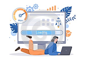 Website Loading Speed Optimization With Server, Web Programming, Mobile App Development, and Page Software. Background Vector