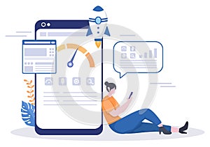 Website Loading Speed Optimization With Server, Web Programming, Mobile App Development, and Page Software. Background Vector