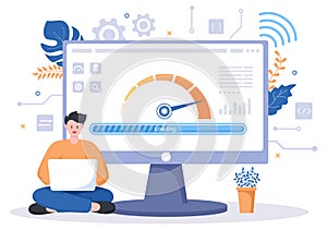 Website Loading Speed Optimization With Server, Web Programming, Mobile App Development, and Page Software. Background Vector