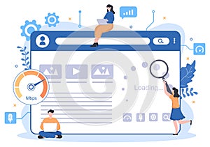 Website Loading Speed Optimization With Server, Web Programming, Mobile App Development, and Page Software. Background Vector