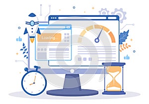 Website Loading Speed Optimization With Server, Web Programming, Mobile App Development, and Page Software. Background Vector