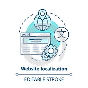 Website localization blue concept icon. Website translation idea thin line illustration. Launch manage multilingual