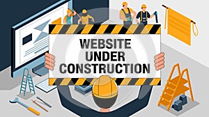 Website maintenance banner. Concept of update internet software, development and management webpages. Vector landing page of...