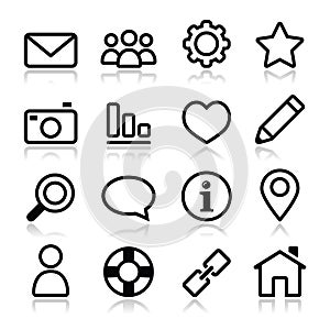Website menu navigation stroke icons - home, search, email, gallery, help, blog icons