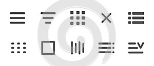 Website navigation button set. Hamburger menu line icon burger interface menu simple line, minimal ui popup burger